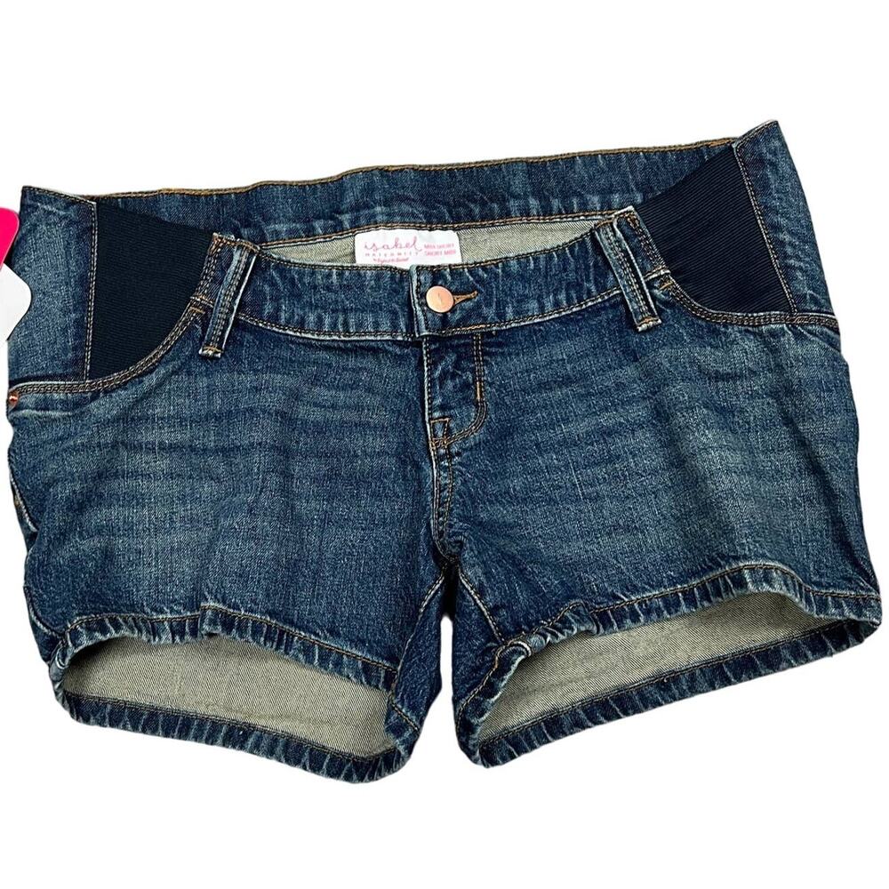 Isabel Maternity Medium Wash Side Panel Midi Jean Shorts - Size 16/33 - NWT